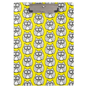 Funny Cartoon Owls Yellow Clipboard