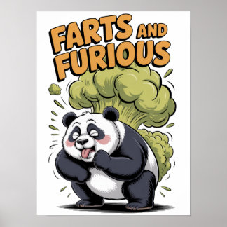 Funny Cartoon Panda Design on a White Poster