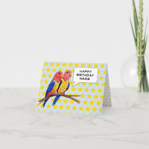 Funny Cartoon Parrots Birthday Card