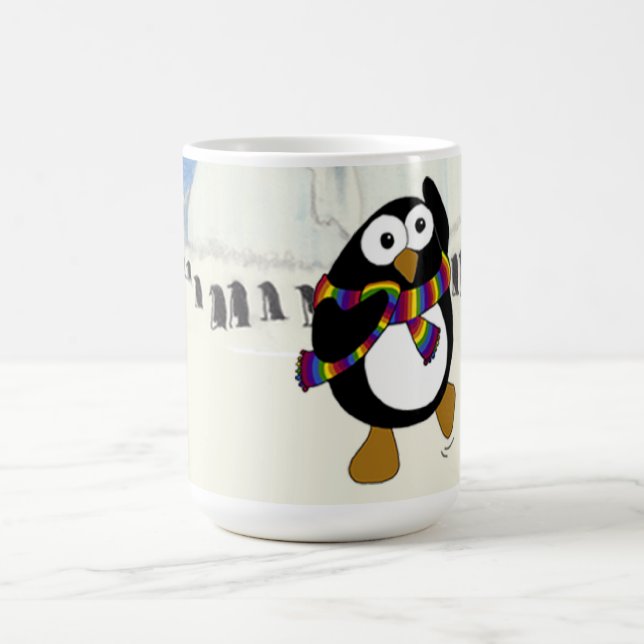 Funny cartoon penguin dancing. coffee mug (Center)