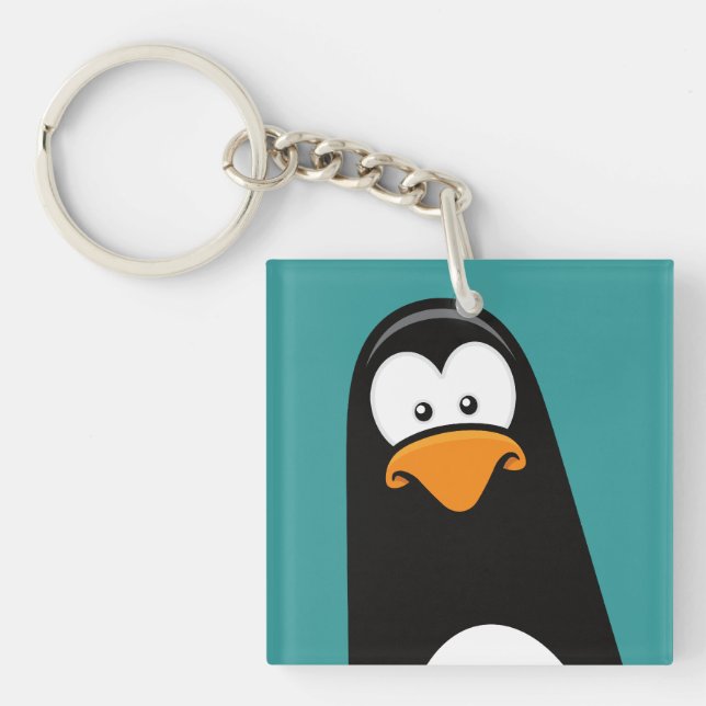 Funny Cartoon Pensive Penguin Keychain (Front)