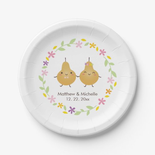 Funny Cartoon Perfect Pear Floral Wreath Wedding Paper Plates
