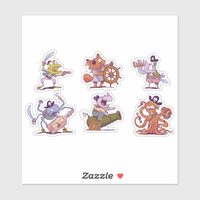 FUNNY CARTOON PIARTE ANIMALS CHARACTER SET  STICKER (Sheet)