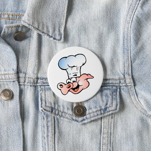 Funny Cartoon Pig Chef with Hat  Button