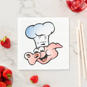 Funny Cartoon Pig Chef with Hat Napkins