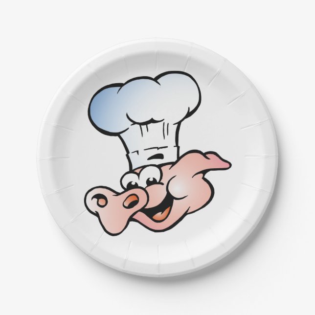 Funny Cartoon Pig Chef with Hat  Paper Plates (Front)