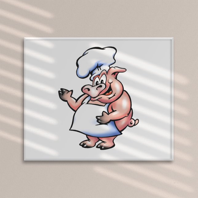 Funny Cartoon Pig Chef with Hat  Poster (Creator Uploaded)