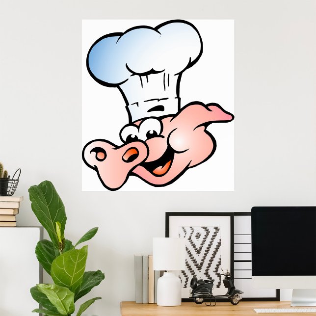 Funny Cartoon Pig Chef with Hat  Poster (Creator Uploaded)