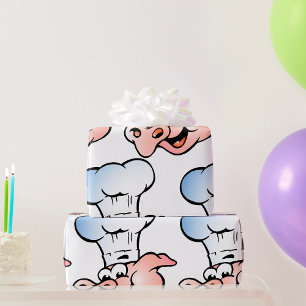 Funny Cartoon Pig Chef with Hat Wrapping Paper