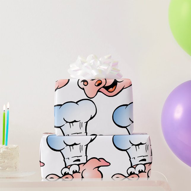 Funny Cartoon Pig Chef with Hat  Wrapping Paper (Creator Uploaded)