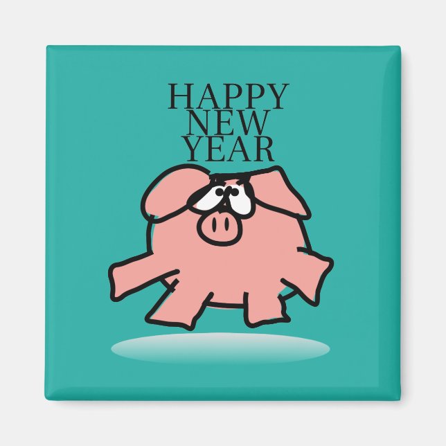 Funny Cartoon Pig New Year Choose Color SqM Magnet (Front)