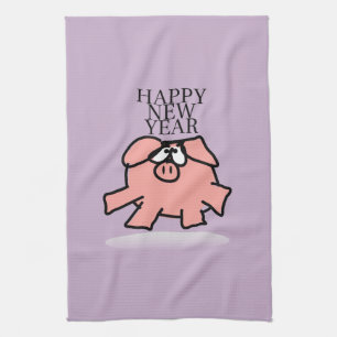Funny Cartoon Pig New Year Kitchen hand Towel