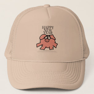 Funny Cartoon Pig New Year trucker Hat