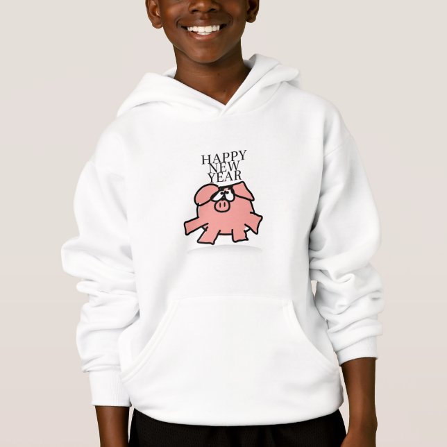 Funny Cartoon Pig Year 2019 Long S Kids H Hoodie (Front)