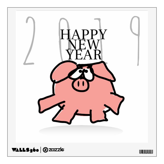Funny Cartoon Pig Year 2019 Wall Decal (Front)