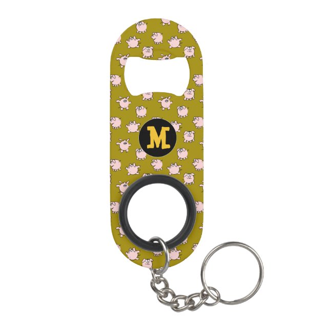 Funny Cartoon Pig Year Chinese Zodiac Monogram BOK Keychain Bottle Opener (Back)