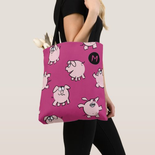 Funny Cartoon Pig Year Choose Color Monogram Bag