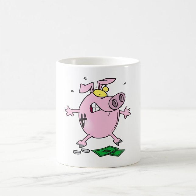 Funny Cartoon Piggy Bank Losing Money Coffee Mug (Creator Uploaded)