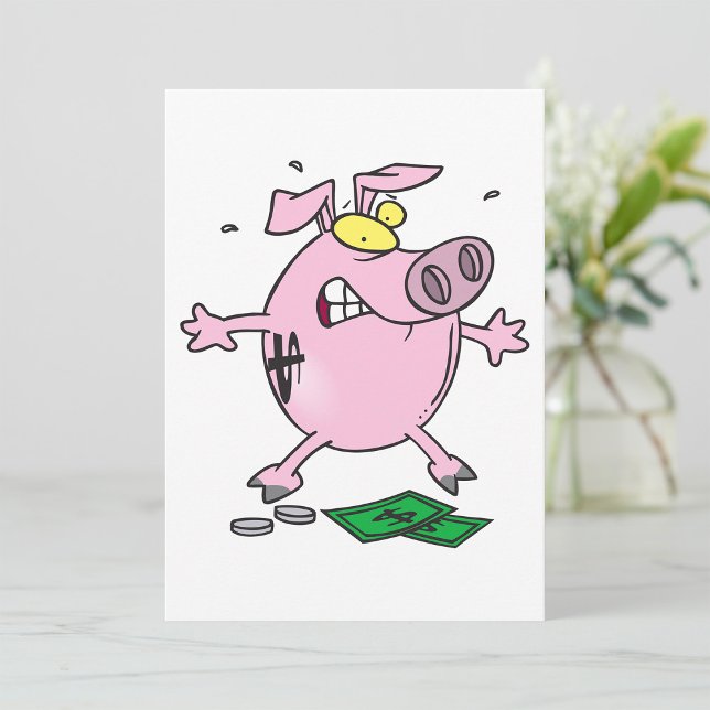 Funny Cartoon Piggy Bank Losing Money Invitation (Creator Uploaded)