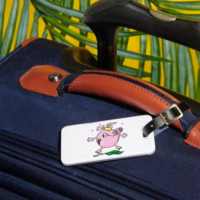 Funny Cartoon Piggy Bank Losing Money Luggage Tag (Creator Uploaded)