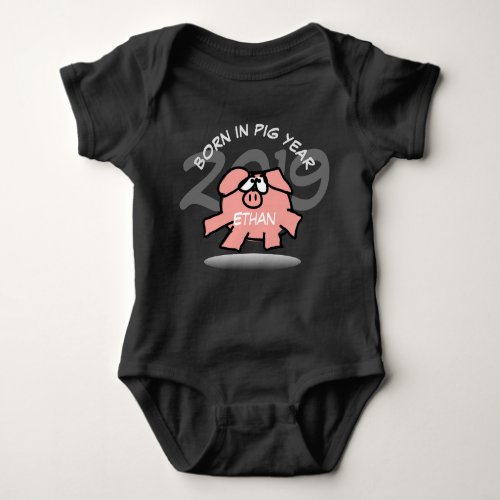 Funny Cartoon Pink Pig custom Personalized Baby B Baby Bodysuit