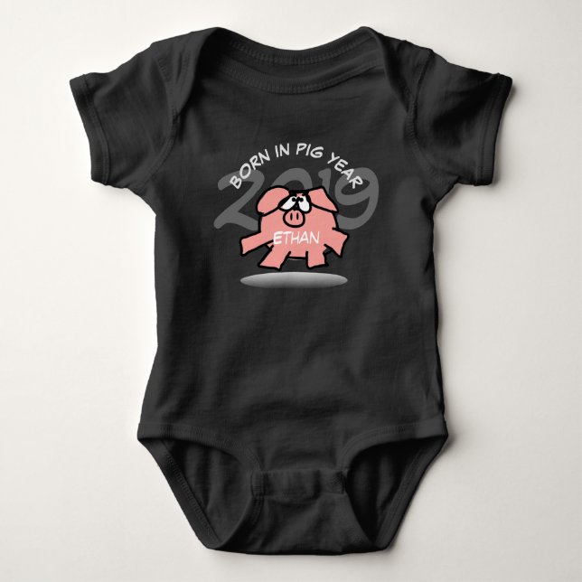 Funny Cartoon Pink Pig custom Personalized Baby B Baby Bodysuit (Front)