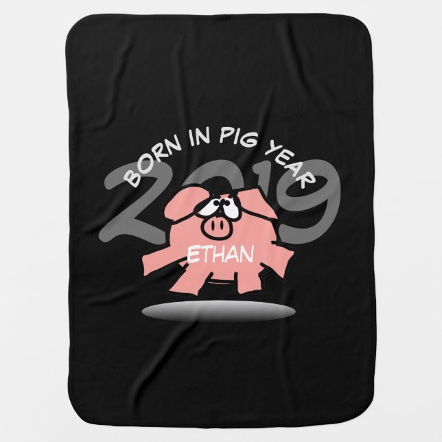 Funny Cartoon Pink Pig Personalized Baby B Blanket (Front)
