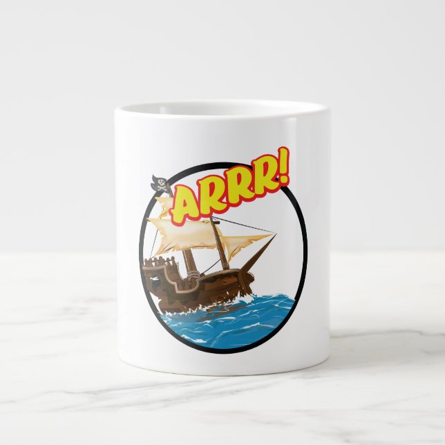 Funny cartoon Pirate ship  Giant Coffee Mug (Front)