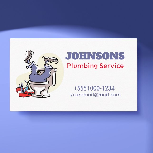 Funny Cartoon Plumber Contractor Plumbing Service Business Card (Creator Uploaded)