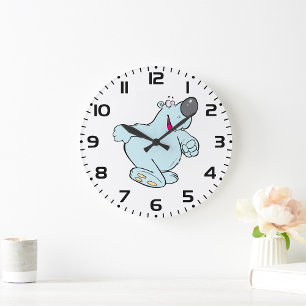 Funny Cartoon Polar Bear Cute Blue Character Large Clock