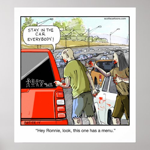 Funny Cartoon Poster_ Zombie Minivan Poster