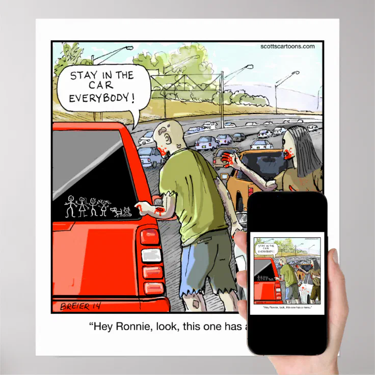 Funny Cartoon Poster- Zombie Minivan Poster | Zazzle
