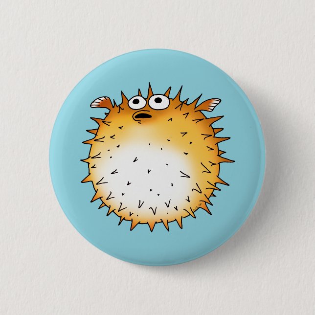 Funny Cartoon Puffer Fish Design Button (Front)