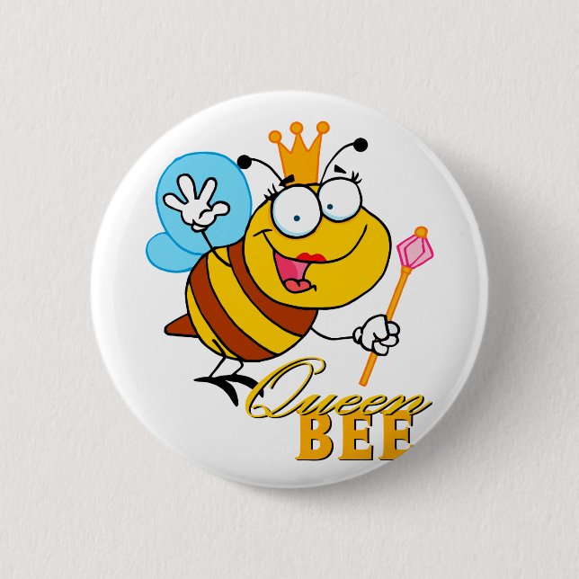 funny cartoon queen bee with text button (Front)