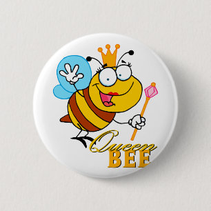 funny cartoon queen bee with text button