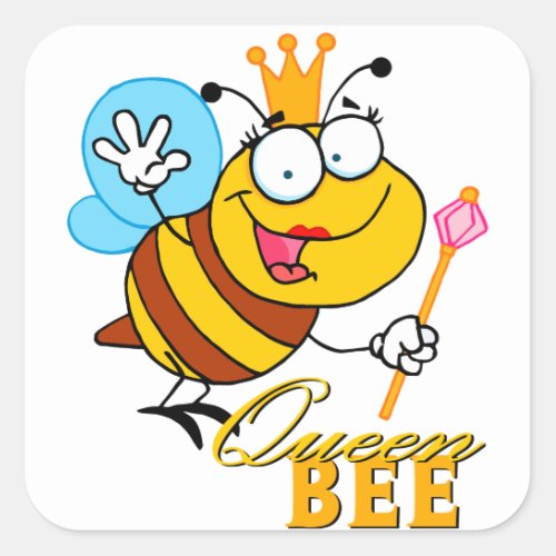 funny cartoon queen bee with text square sticker
