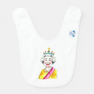 Funny Cartoon Queen Elizabeth II Royal Portrait Baby Bib