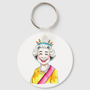 Funny Cartoon Queen Elizabeth II Royal Portrait Keychain