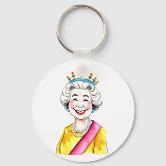 Funny Cartoon Queen Elizabeth II Royal Portrait Keychain