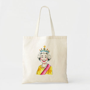 Funny Cartoon Queen Elizabeth II Royal Portrait Tote Bag