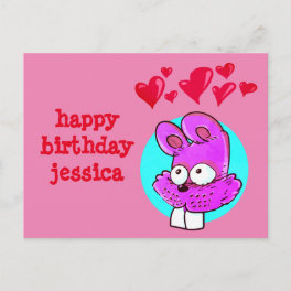 funny cartoon rabbit happy birthday message postcard