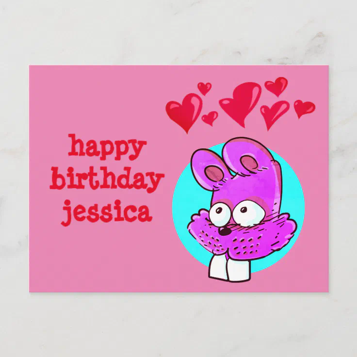 funny cartoon rabbit happy birthday message postcard | Zazzle