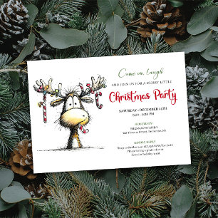 Funny cartoon reindeer Christmas party invitation