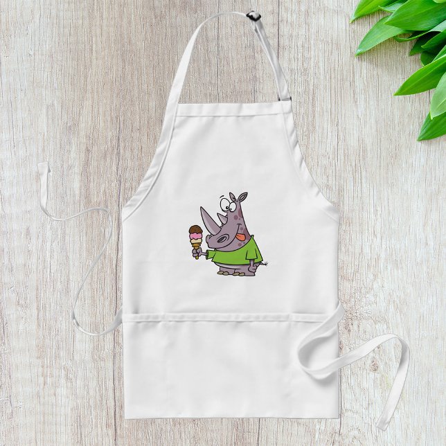 Funny Cartoon Rhino Eating Ice Cream Cute Animal  Adult Apron (Creator Uploaded)