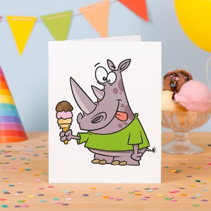 Funny Cartoon Rhino Eating Ice Cream Cute Animal Card