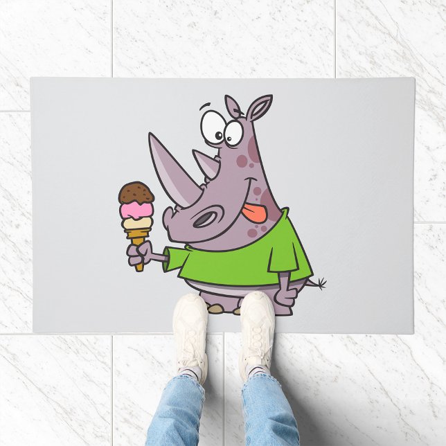 Funny Cartoon Rhino Eating Ice Cream Cute Animal  Doormat (Creator Uploaded)