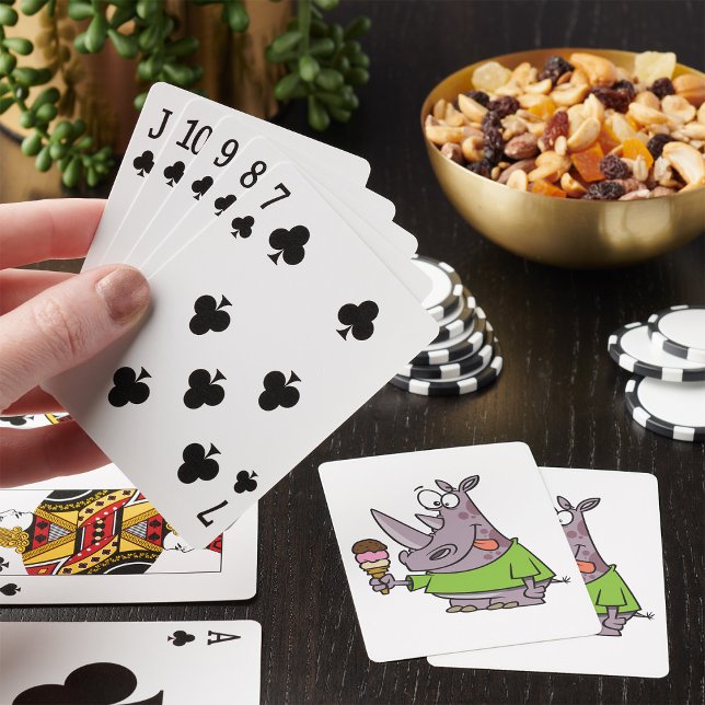 Funny Cartoon Rhino Eating Ice Cream Cute Animal  Poker Cards (Creator Uploaded)