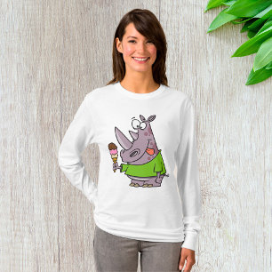Funny Cartoon Rhino Eating Ice Cream Cute Animal  T-Shirt