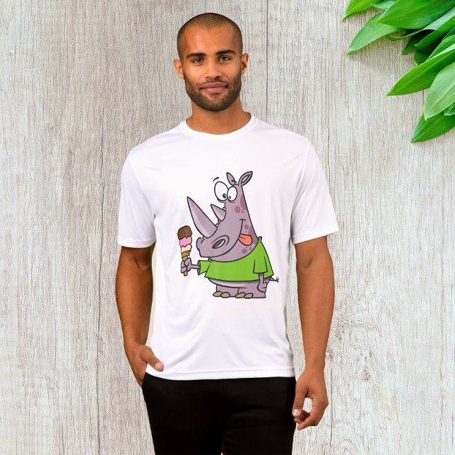 Funny Cartoon Rhino Eating Ice Cream Cute Animal  T-Shirt (Creator Uploaded)