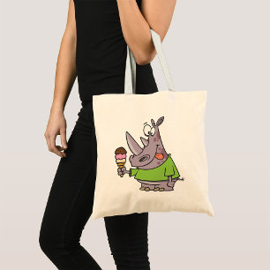 Funny Cartoon Rhino Eating Ice Cream Cute Animal Tote Bag
